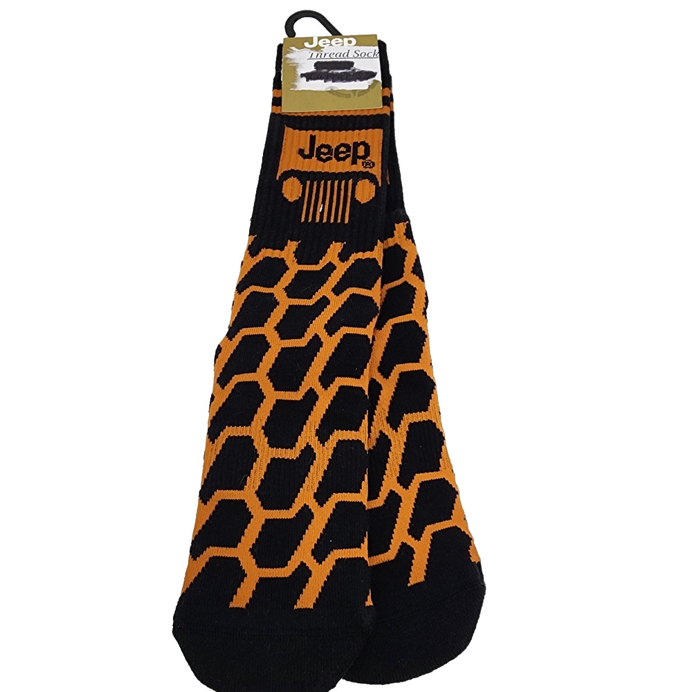 NWT Jeep Tread Crew Socks Mens 9-15 Heavyweight Work Boot Black Orange Athletic